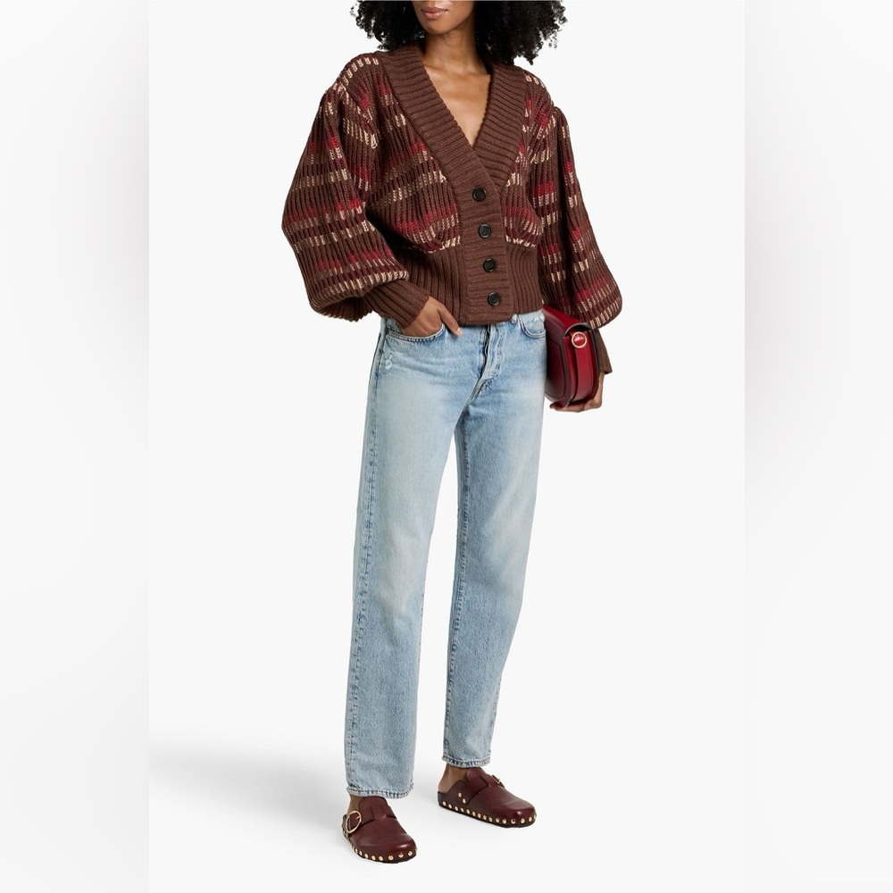 FARM Rio Striped Ribbed-knit Cardigan S